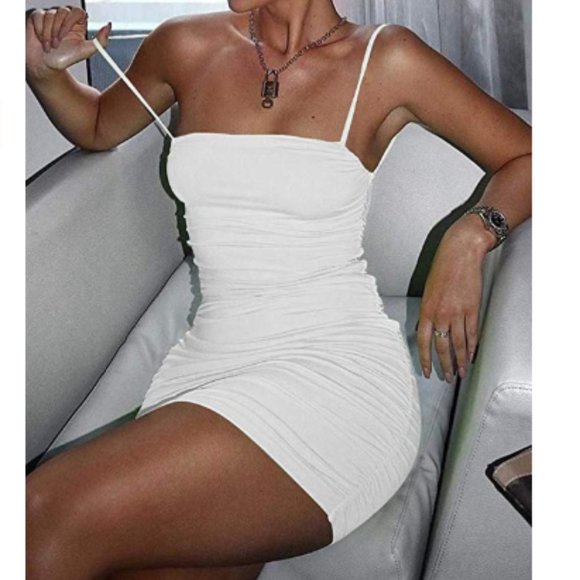 Women's Sexy Bodycon Spaghetti Strap Ruched Dress - Picture 3 of 5